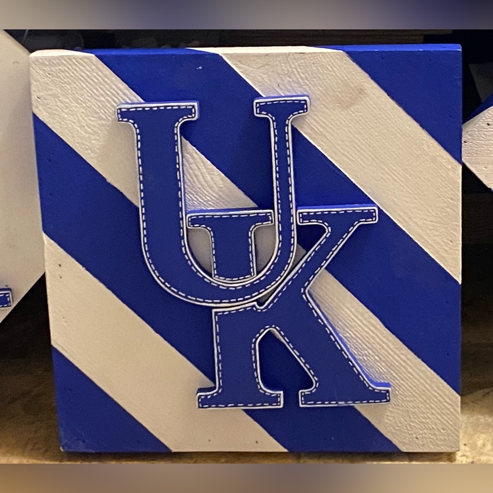Blue and White Striped Wall Art with UK Logo *HAND-CRAFTED*